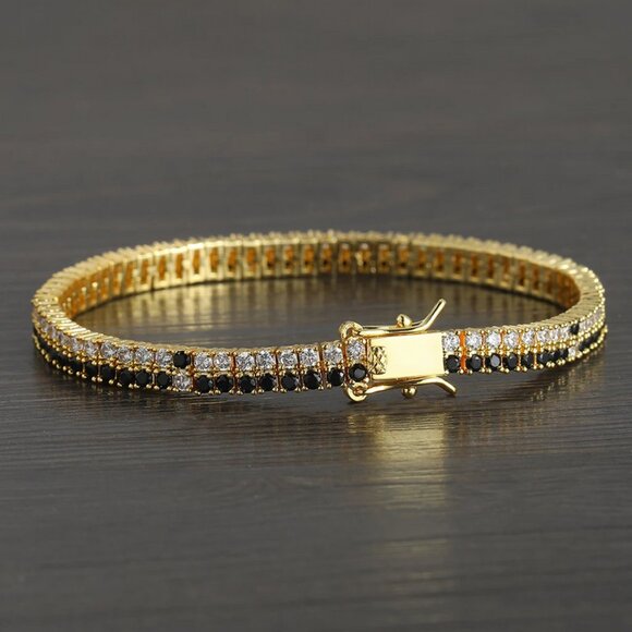 14K Gold Womens 2ct Black Onyx Gemstone 1ct Diamond Tennis